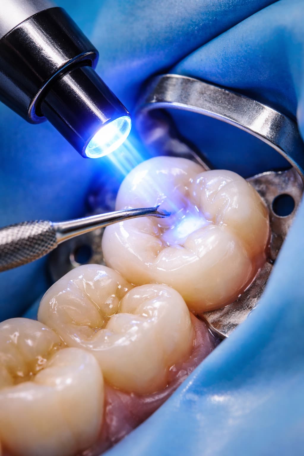 Tooth colored dental filling being placed at Rancho Bernardo Dental Arts in San Diego