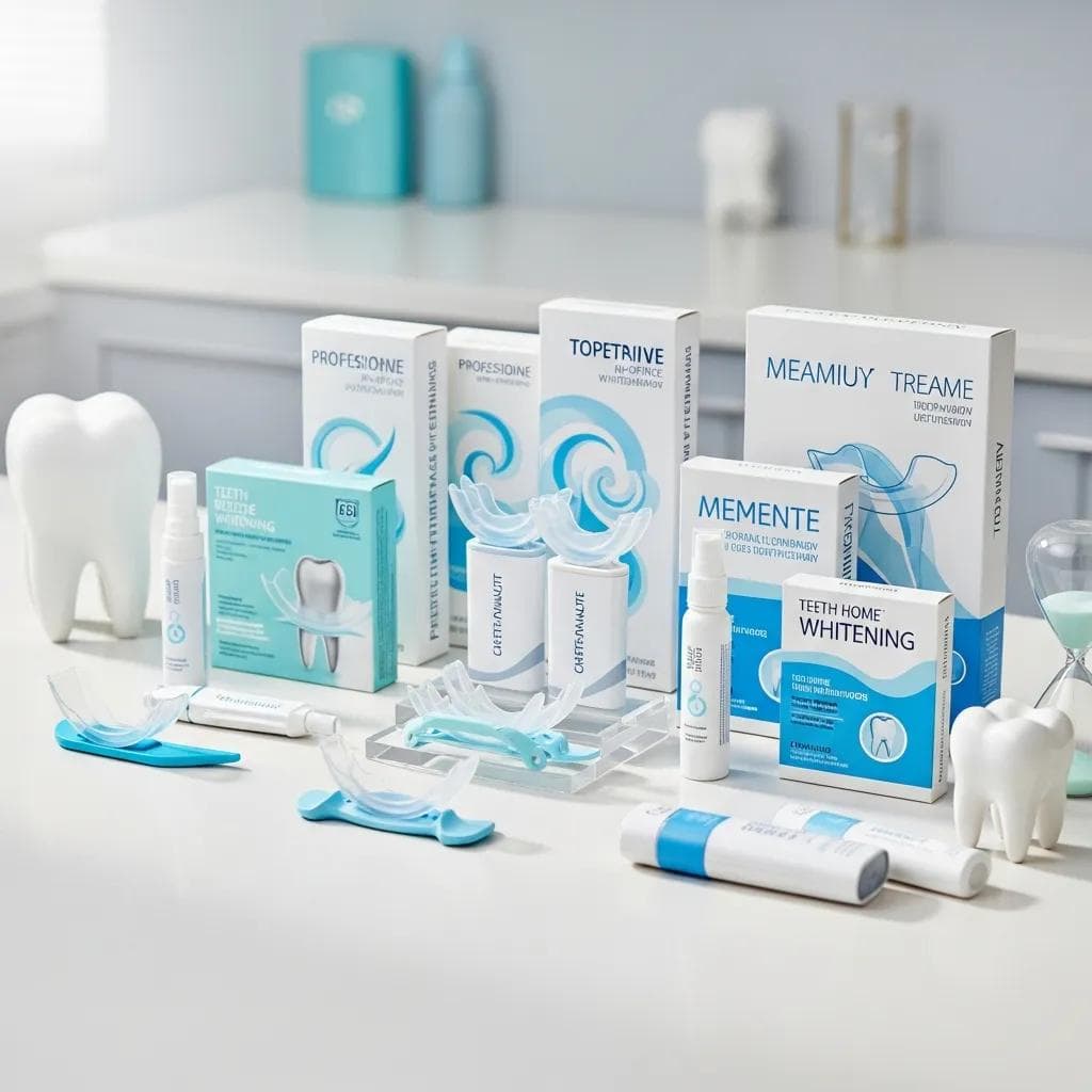 Teeth whitening products displayed for cosmetic dentistry options